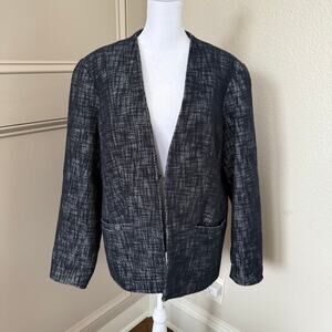 Coldwater Creek Tweed Blazer Jacket Navy Size 16 Linen Lined Classic Workwear